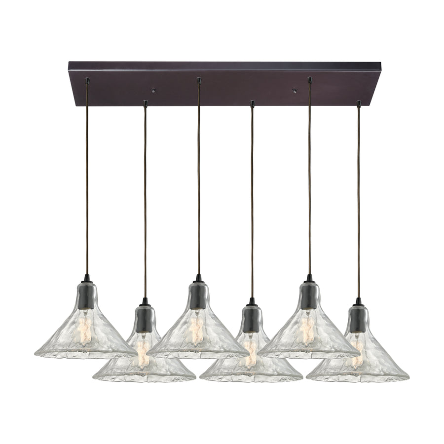 Hand Formed Glass 30' 6 Light Mini Pendant in Oil Rubbed Bronze