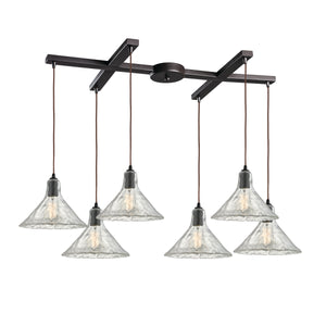 Hand Formed Glass 33' 6 Light Mini Pendant in Oil Rubbed Bronze