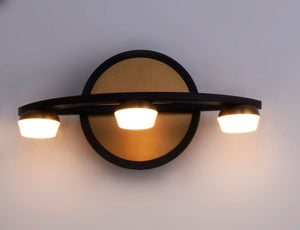Button 11.75' 3 Light Vanity Lighting in Black and Gold