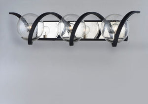 Curlicue 30' 3 Light Vanity Lighting in Black and Polished Nickel
