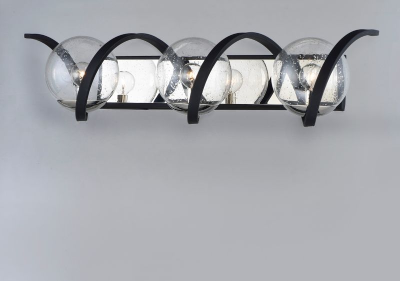 Curlicue 30' 3 Light Vanity Lighting in Black and Polished Nickel