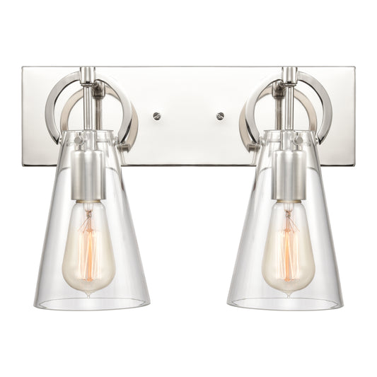 Gabby 15" 2 Light Vanity Light in Clear Glass & Polished Nickel