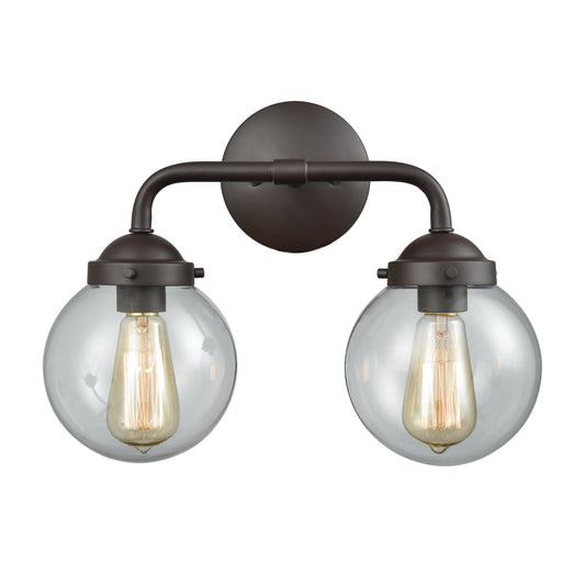 Beckett 15" 2 Light Vanity Light in Clear Glass & Oil Rubbed Bronze