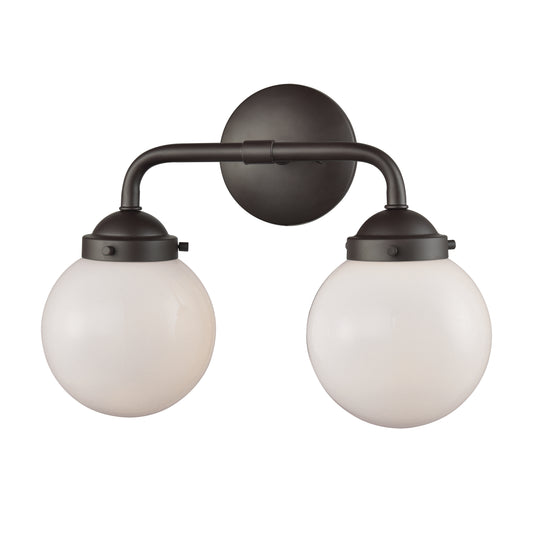 Beckett 15" 2 Light Vanity Light in White Glass & Oil Rubbed Bronze