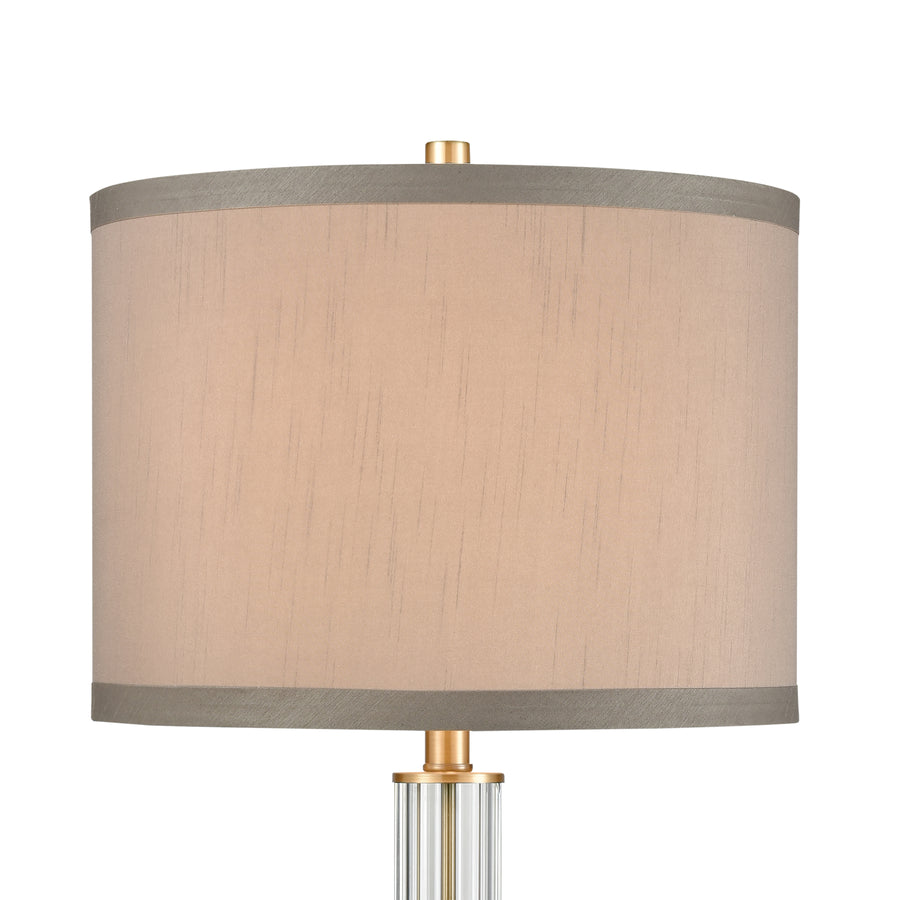Cannery Row 34' Table Lamp in Gray Faux Silk Hardback Shade with Gray Fabric Liner & Antique Brass