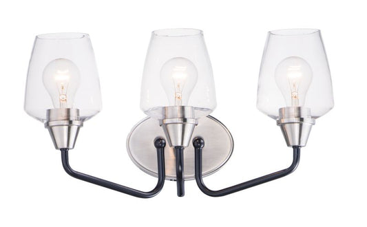 Goblet 18" 3 Light Bath Vanity Light in Black and Satin Nickel