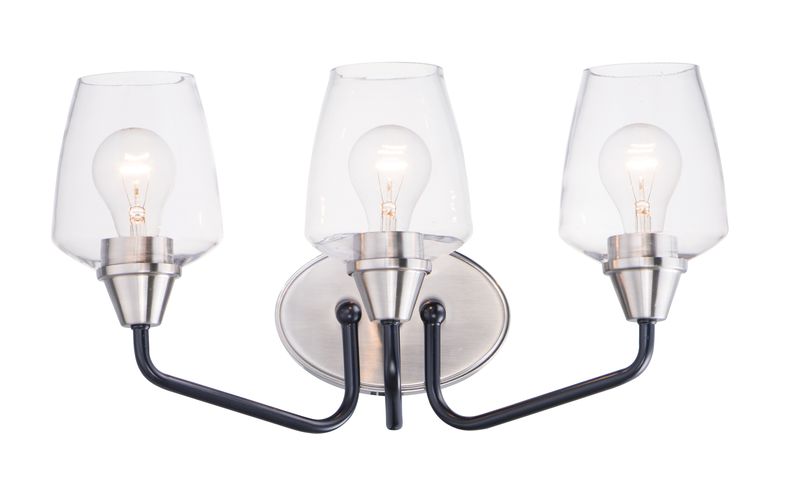 Goblet 18' 3 Light Bath Vanity Light in Black and Satin Nickel