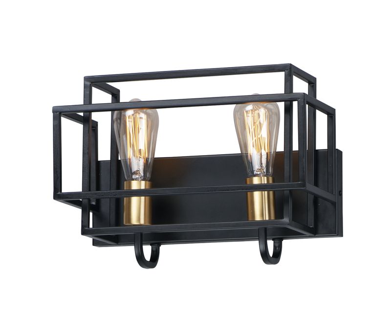 Liner 14.25' 2 Light Bath Vanity Light in Black and Satin Brass
