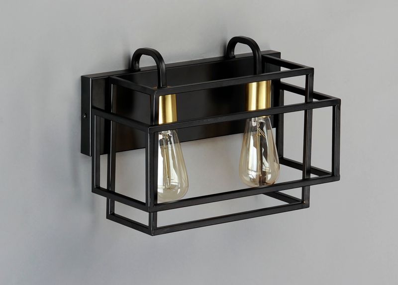 Liner 14.25' 2 Light Wall Sconce in Black and Satin Brass