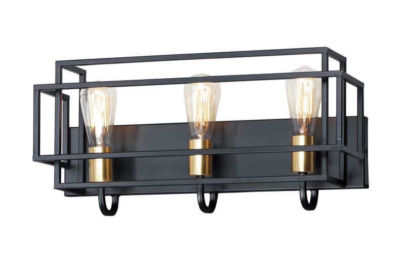 Liner 3 Light Bath Vanity Light in Black and Satin Brass