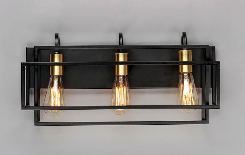 Liner 3 Light Vanity Lighting in Black and Satin Brass