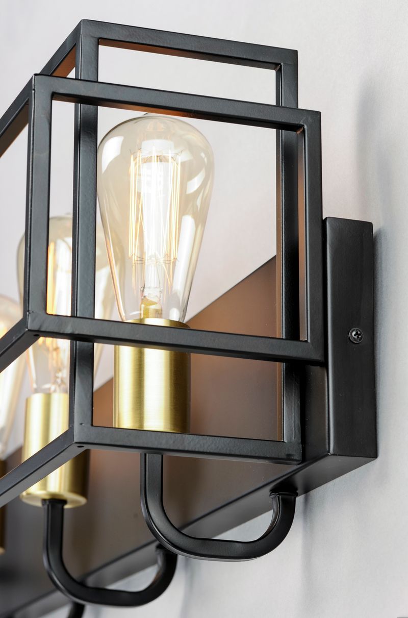Liner 3 Light Vanity Lighting in Black and Satin Brass