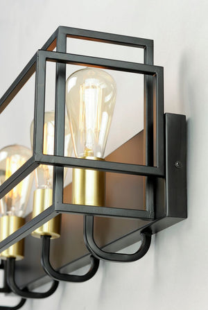 Liner 4 Light Vanity Lighting in Black and Satin Brass
