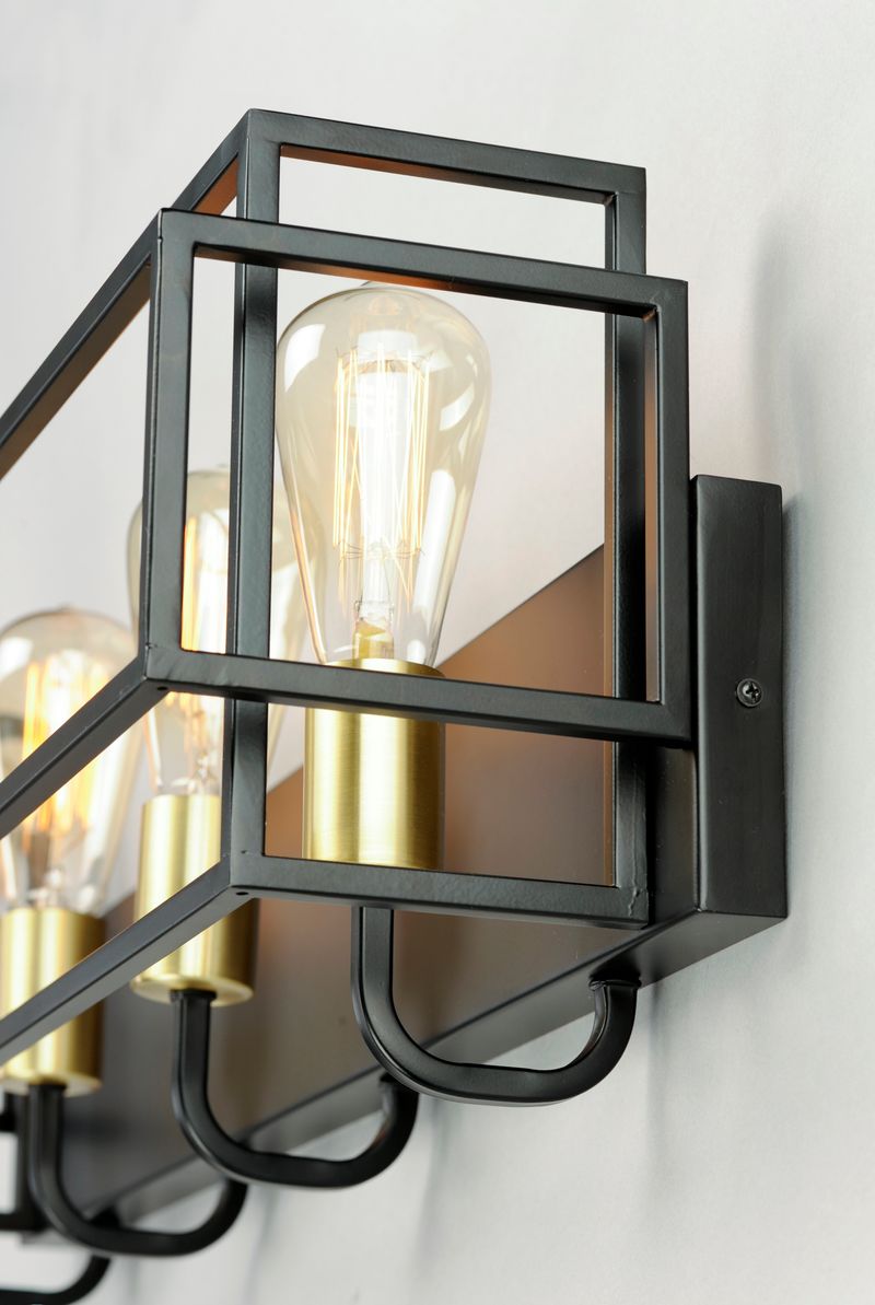 Liner 4 Light Vanity Lighting in Black and Satin Brass