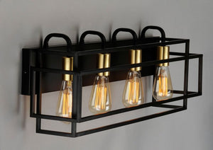 Liner 4 Light Vanity Lighting in Black and Satin Brass