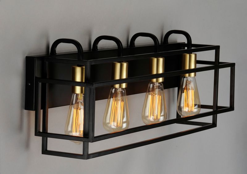 Liner 4 Light Vanity Lighting in Black and Satin Brass