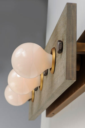 Plank 30.25' 3 Light Vanity Lighting in Weathered Wood and Antique Brass