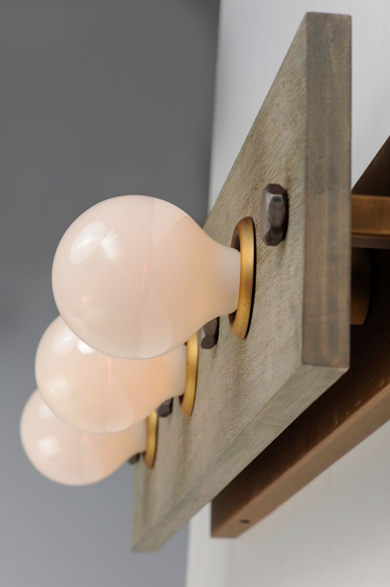 Plank 30.25' 3 Light Vanity Lighting in Weathered Wood and Antique Brass