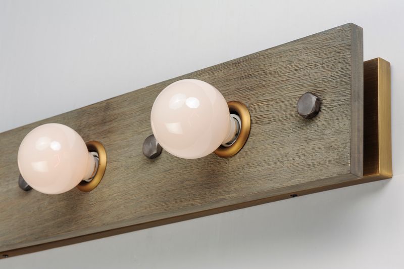 Plank 30.25' 3 Light Vanity Lighting in Weathered Wood and Antique Brass