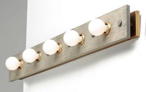 Plank 48' 5 Light Vanity Lighting in Weathered Wood and Antique Brass
