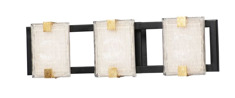 Radiant 3 Light Bath Vanity Light in Black and Gold Leaf