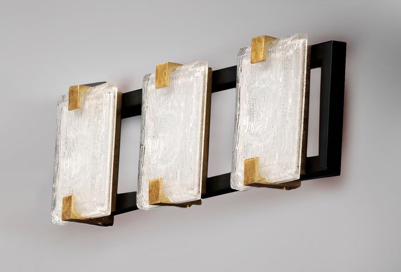 Radiant 3 Light Vanity Lighting in Black and Gold Leaf