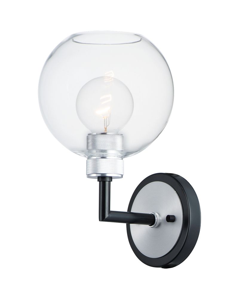 Vessel Single Light Wall Sconce in Black and Brushed Aluminum