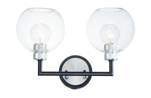 Vessel 2 Light Bath Vanity Light in Black and Brushed Aluminum