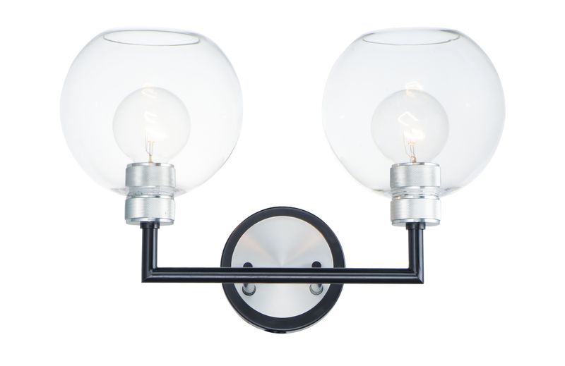 Vessel 2 Light Bath Vanity Light in Black and Brushed Aluminum