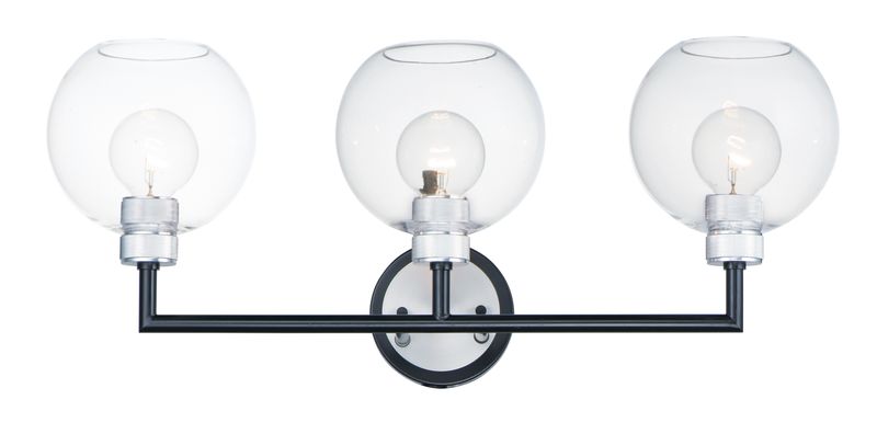Vessel 3 Light Bath Vanity Light in Black and Brushed Aluminum