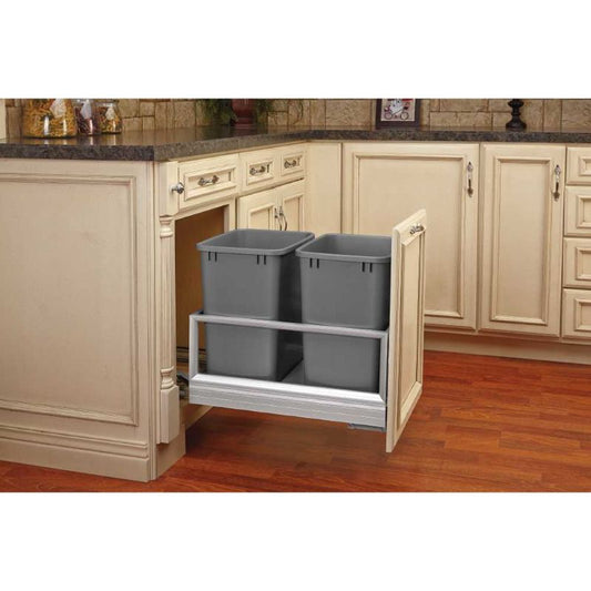 5149 Series Aluminum Bottom-Mount Double Waste Container Pull-Out Organizer (14.2" x 22" x 19.5")