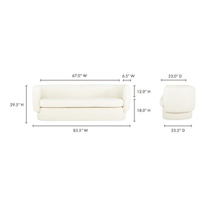 Moe's Home Koba Sofa in White (29.5' x 83.75' x 33.75') - JM-1001-18