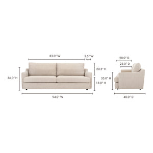 Moe's Home Alvin Sofa in Beige (36' x 94' x 40') - JM-1006-40