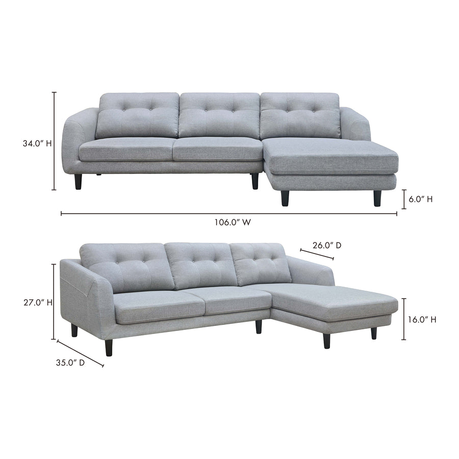 Moe's Home Corey Sectional in Dark Grey (34' x 106' x 35') - MT-1002-25-R