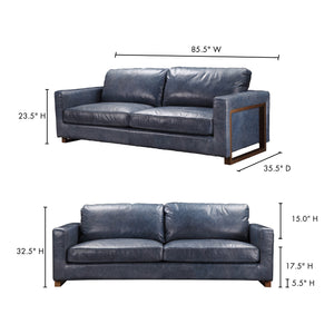Moe's Home Nikoly Sofa in Blue (32.5' x 85.5' x 35.5') - QN-1017-46