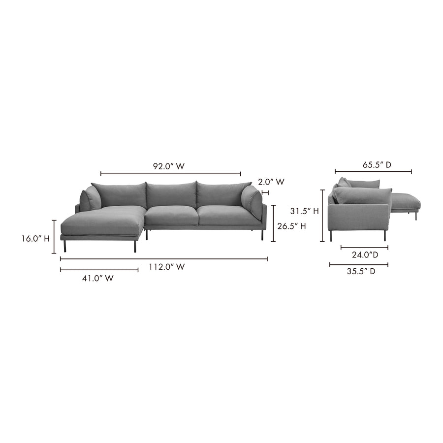Moe's Home Jamara Sectional in Charcoal (31.5' x 112' x 65.75') - UB-1016-07-L