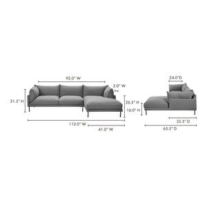 Moe's Home Jamara Sectional in Charcoal (31.5' x 112' x 65.75') - UB-1016-07-R