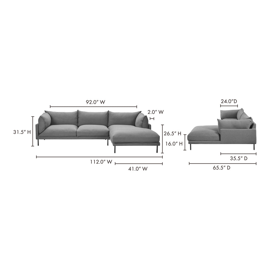 Moe's Home Jamara Sectional in Charcoal (31.5' x 112' x 65.75') - UB-1016-07-R