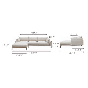 Moe's Home Jamara Sectional in Sandy Beige (31.5' x 112' x 65.75') - UB-1016-29-L