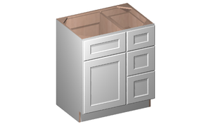 Shaker White Single Door Three Drawer Single Vanity Cabinet (30' x 34.5' x 21') - Drawers on Right