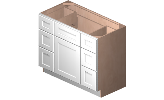 Shaker White Double Door Six Drawer Single Vanity Cabinet (42" x 34.5" x 21")