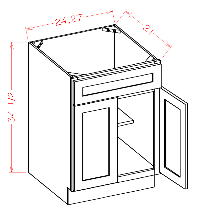 Wilora Classic Mocha Sink Vanity Cabinet - 2 Doors 1 False Drawer (27' x 34.5' x 21')