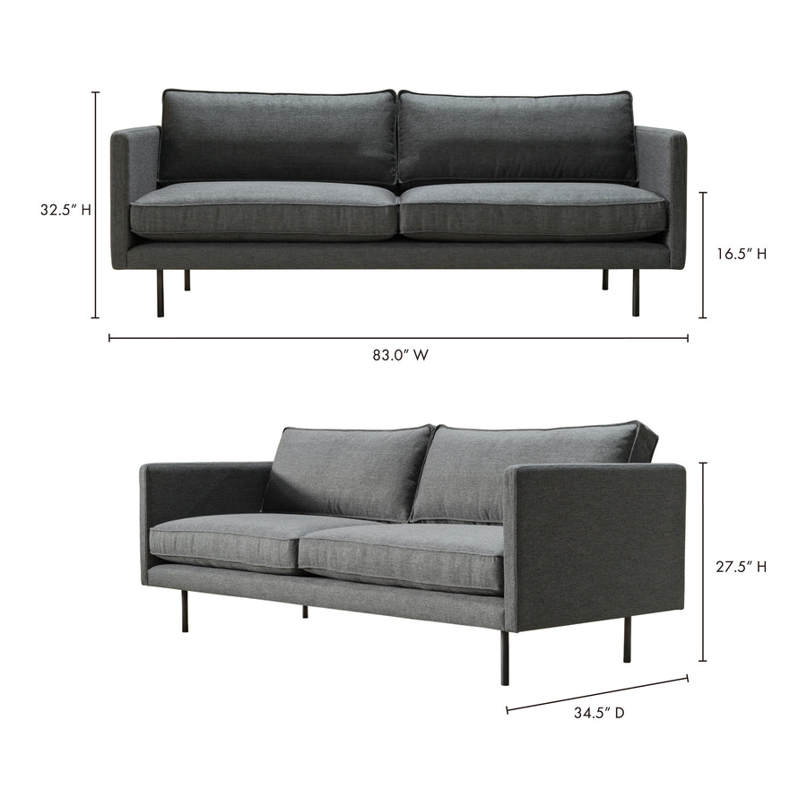Moe's Home Raphael Sofa in Charcoal Grey (32.5' x 83' x 34.5') - WB-1002-07