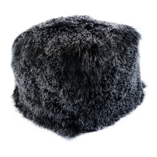 Moe's Home Lamb Ottoman in Black Snow (17" x 22" x 22") - XU-1009-02