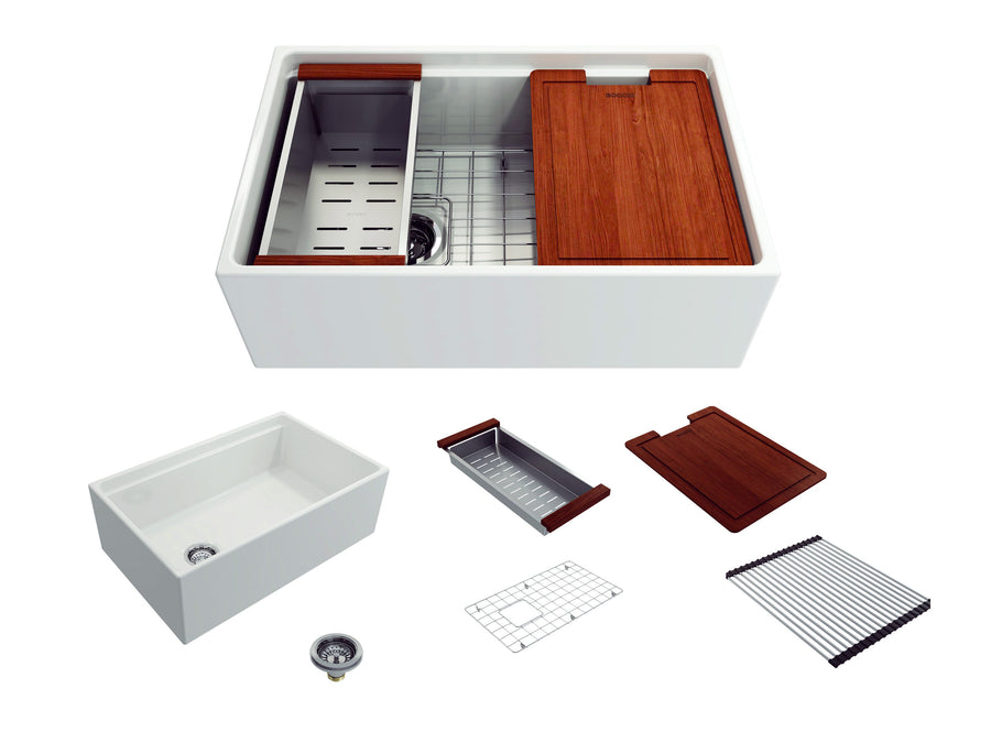 Contempo Step-Rim 30' x 19' x 10' Single-Basin Farmhouse Apron Front Kitchen Sink in White