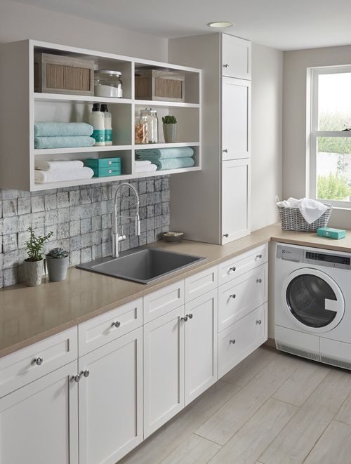 Laundry room with wood folding counter