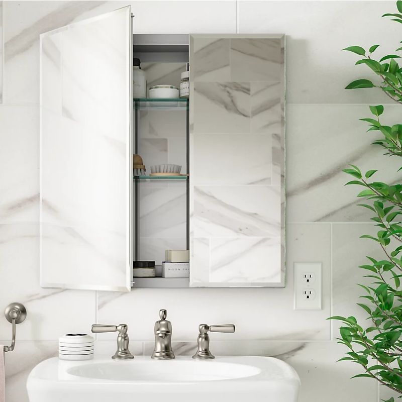 medicine cabinet placed above a vanity