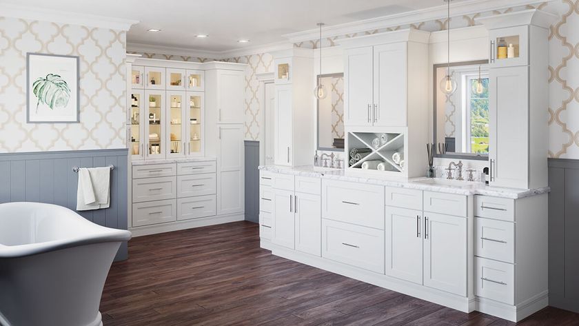 White wall mount vanity cabinet