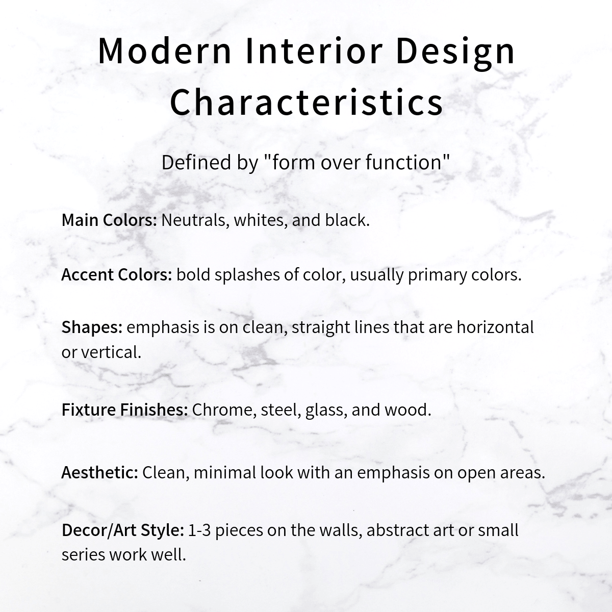 Modern interior design characteristics