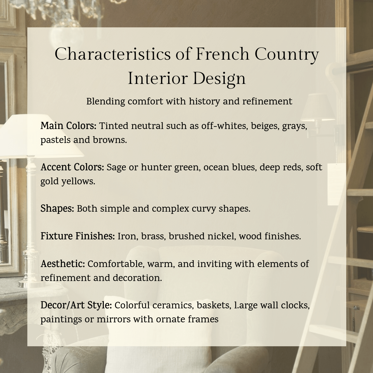 French Country interior design characteristics